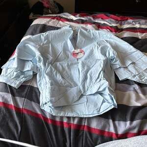 Hayden Los Angeles Light Blue Tiered Puff Sleeve Poplin Blouse